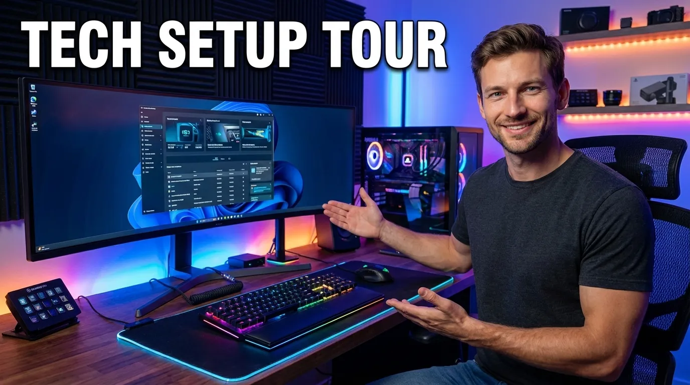 tech thumbnail example in the Desk setup tour style