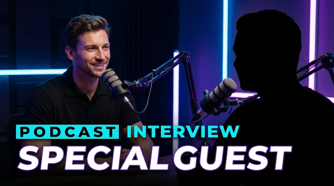 podcast thumbnail example in the Interview setup style