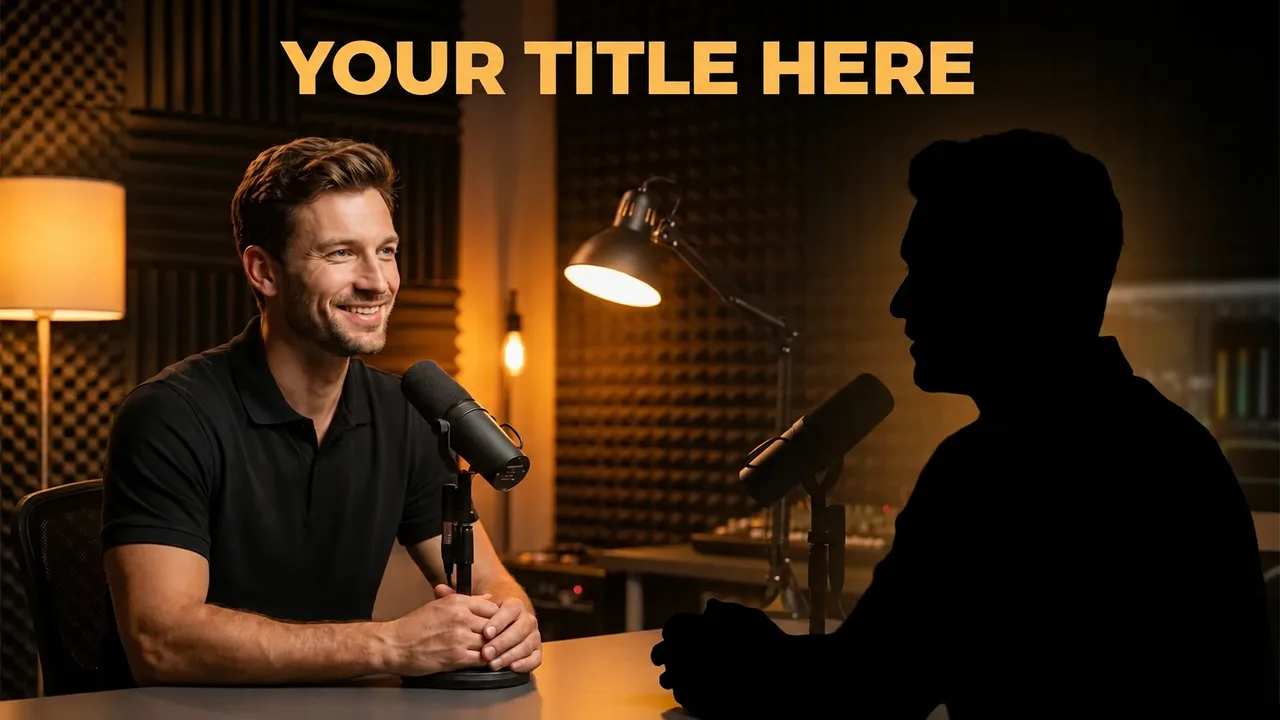 podcast thumbnail example in the Two-host podcast style